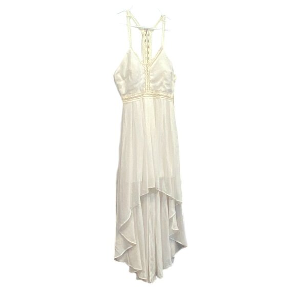 Lulus Racer Back V Neck Lace Waist Hook Eye Closure Lined Hi Low Dress Cream L - Picture 3 of 11